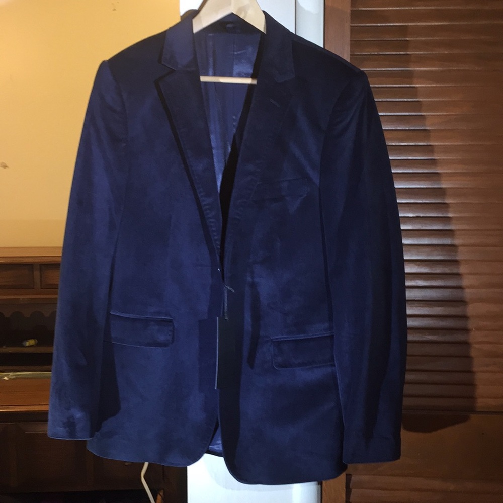 Report Navy Velour Two Button Suit Blazer